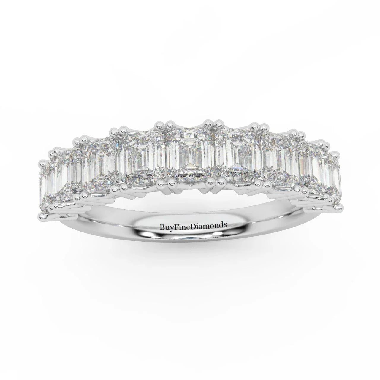 Natural Emerald Cut Women's Diamond Half Eternity Ring - 1.20 Carat