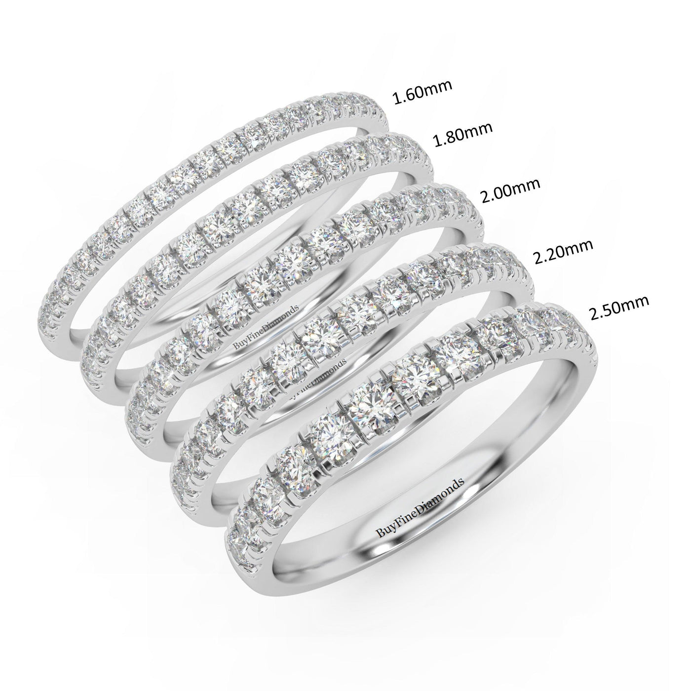 Clearance ! Platinum D/VS Round Diamond Micro Pave Set Half Eternity Ring 1.6mm - 2.5mm