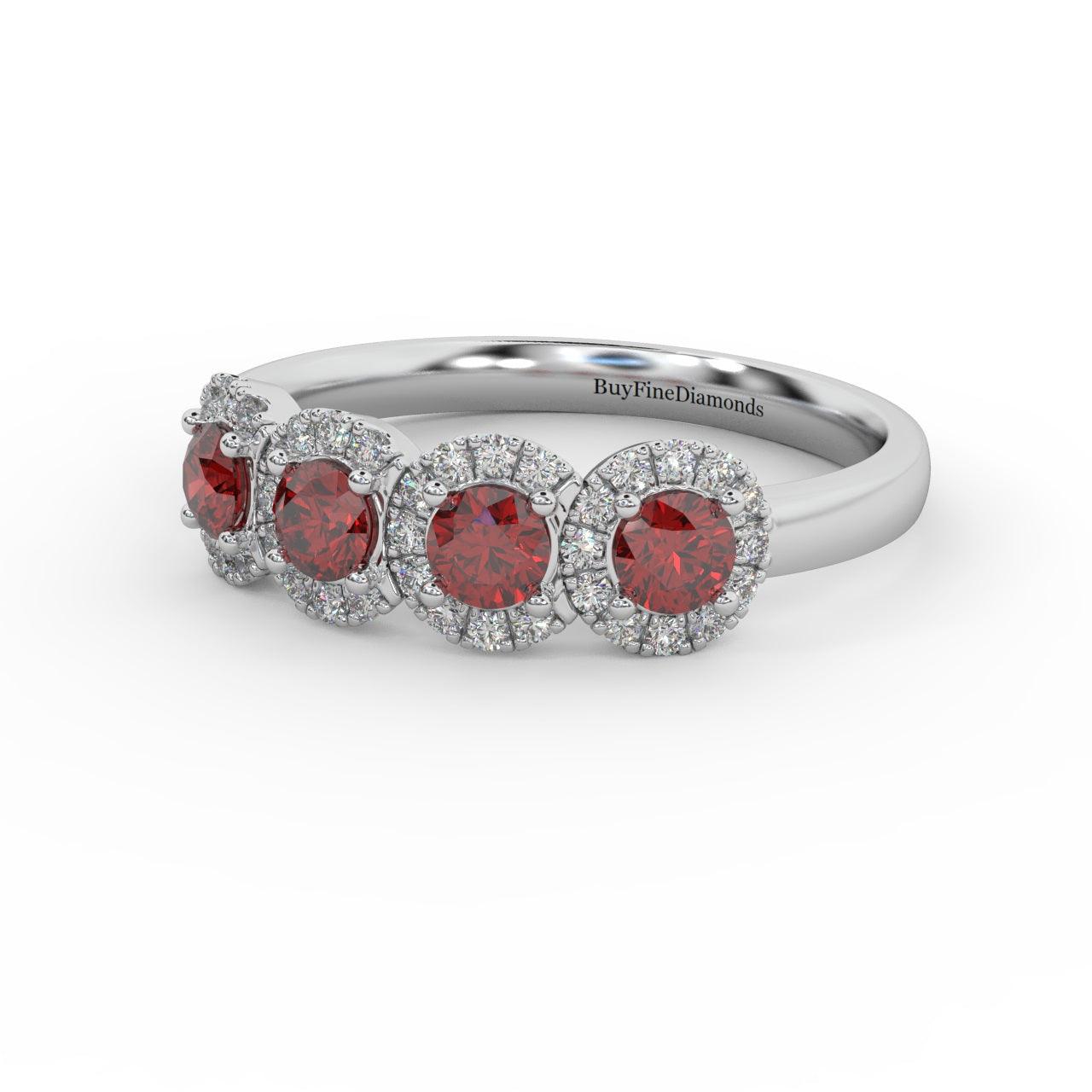 0.70Ct Ruby and Diamond Halo Engagement Ring in 950 Platinum & Gold