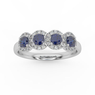 0.70Ct Sapphire and Diamond Halo Engagement Ring in 950 Platinum & Gold