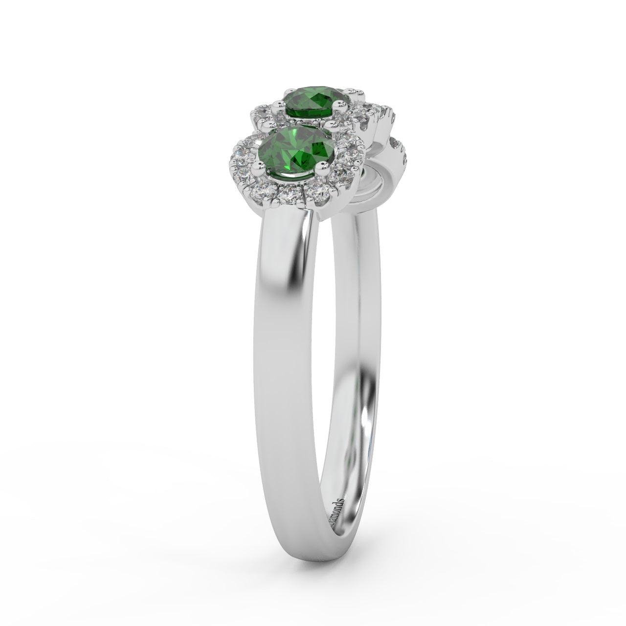 0.70Ct Green Emerald and Diamond Halo Engagement Ring in 950 Platinum & Gold