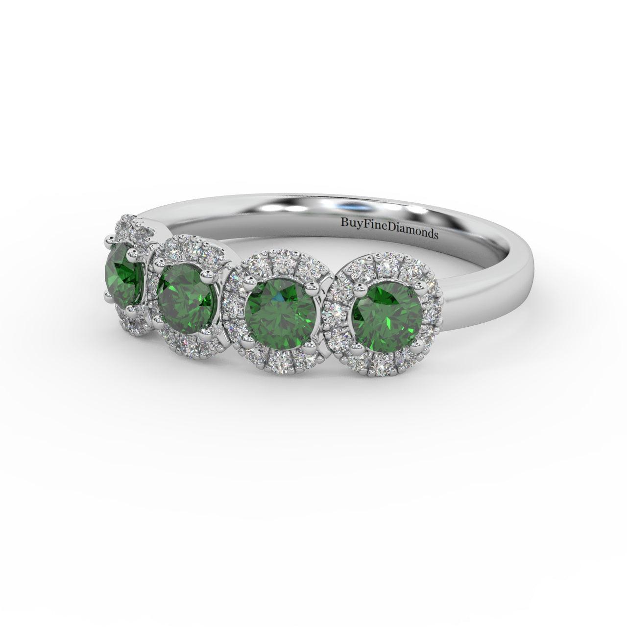 0.70Ct Green Emerald and Diamond Halo Engagement Ring in 950 Platinum & Gold