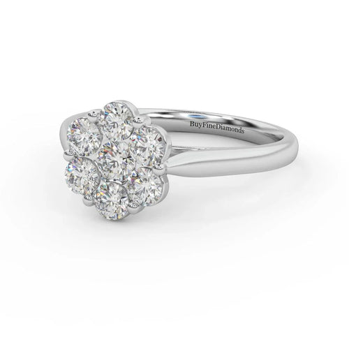 0.75Ct Natural Round Diamond Cluster Engagement Ring For Women