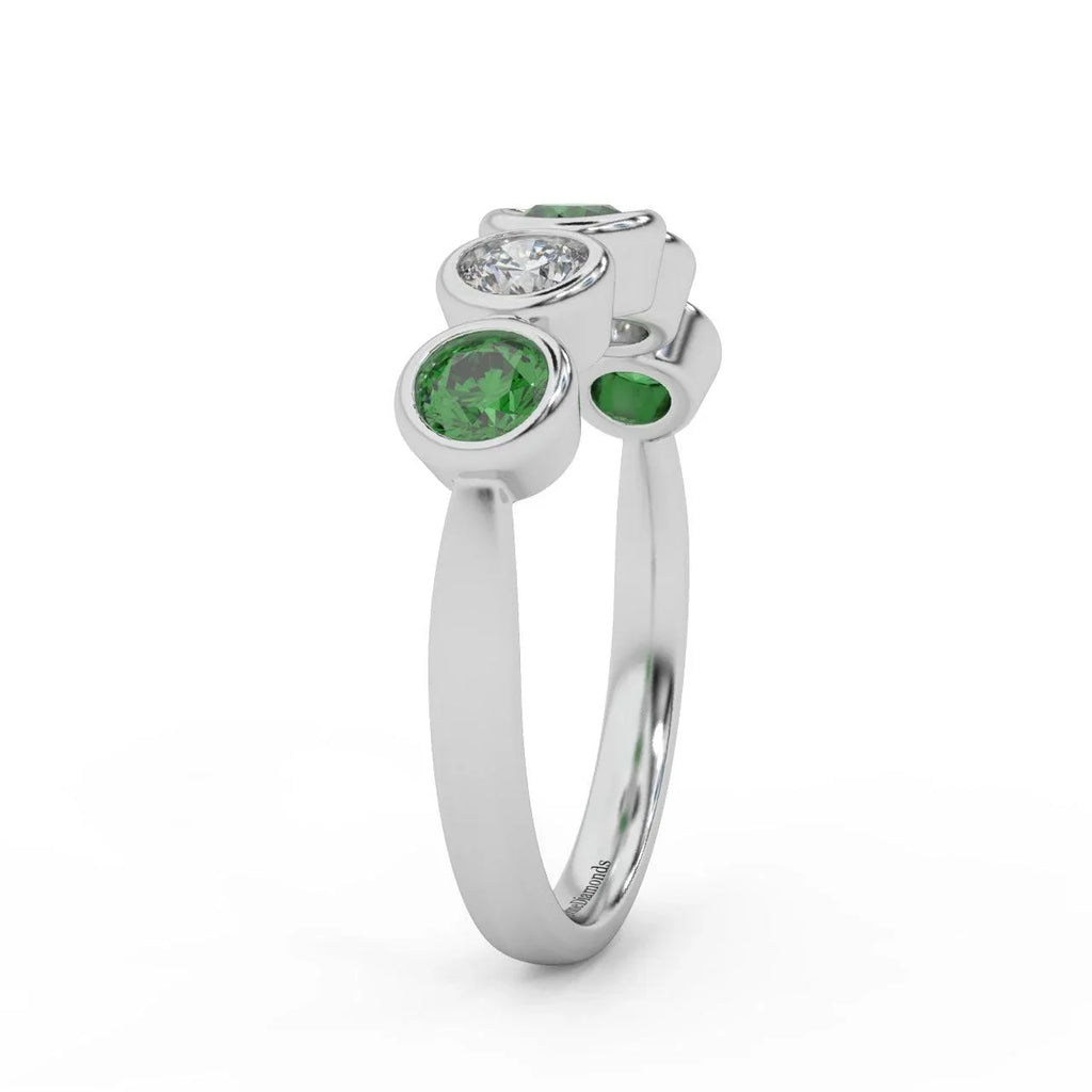 1.00 Ct Green Emerald and Diamond Anniversary Ring in 950 Platinum & Gold