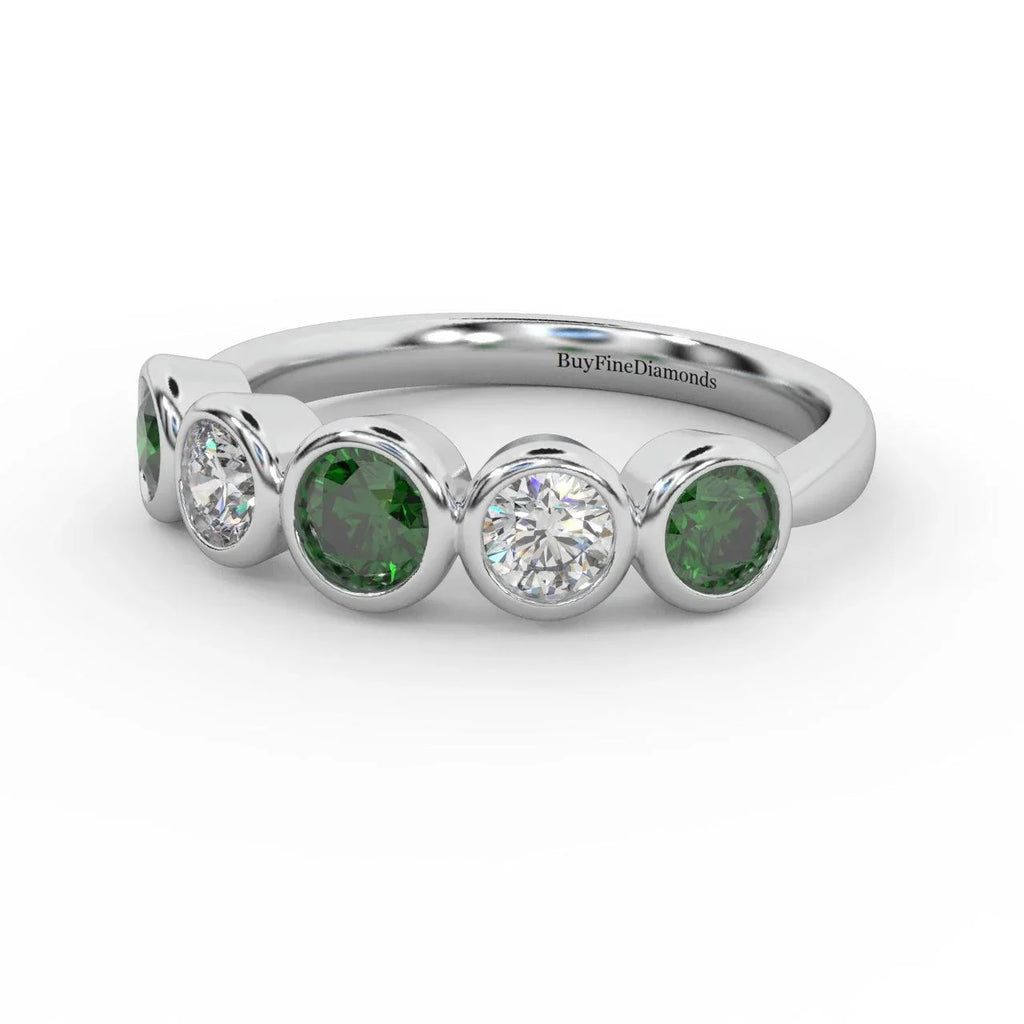 1.00 Ct Green Emerald and Diamond Anniversary Ring in 950 Platinum & Gold