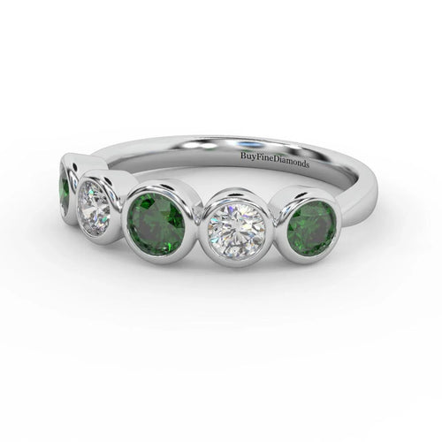 1.00 Ct Green Emerald and Diamond Anniversary Ring in 950 Platinum & Gold