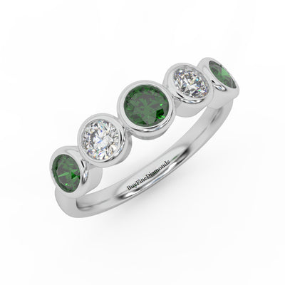 1.00 Ct Green Emerald and Diamond Anniversary Ring in 950 Platinum & Gold