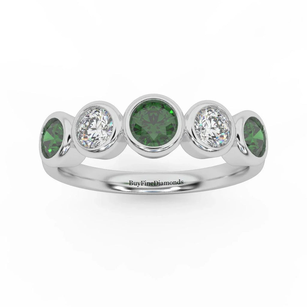 1.00 Ct Green Emerald and Diamond Anniversary Ring in 950 Platinum & Gold