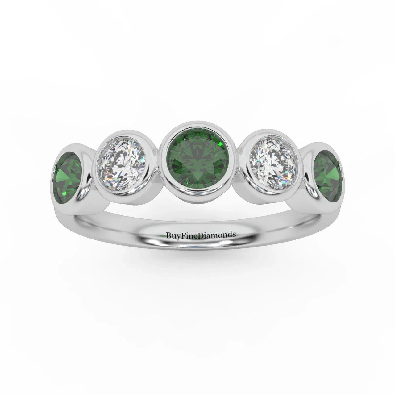 1.00 Ct Green Emerald and Diamond Anniversary Ring in 950 Platinum & Gold
