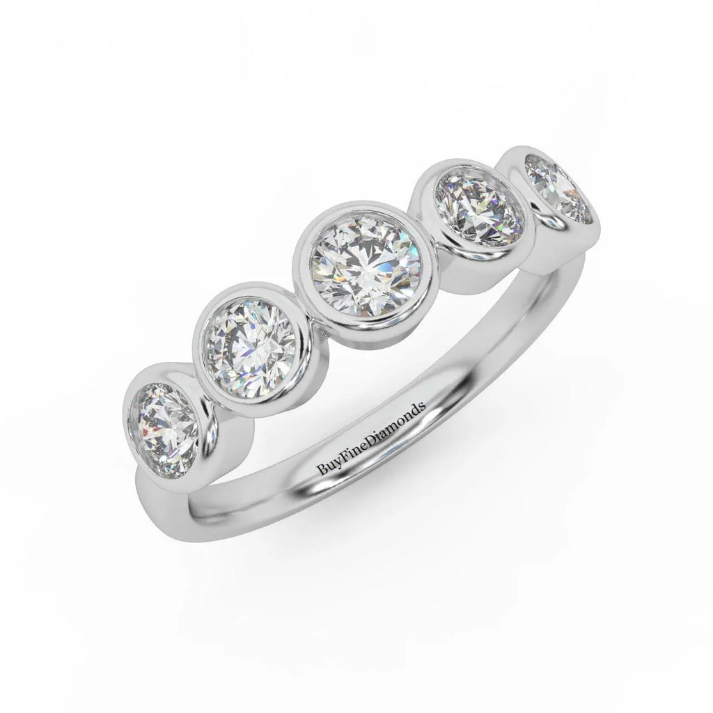 1.00 ct D/VVS Round Diamond 5 Stone Bezel Set Anniversary Ring