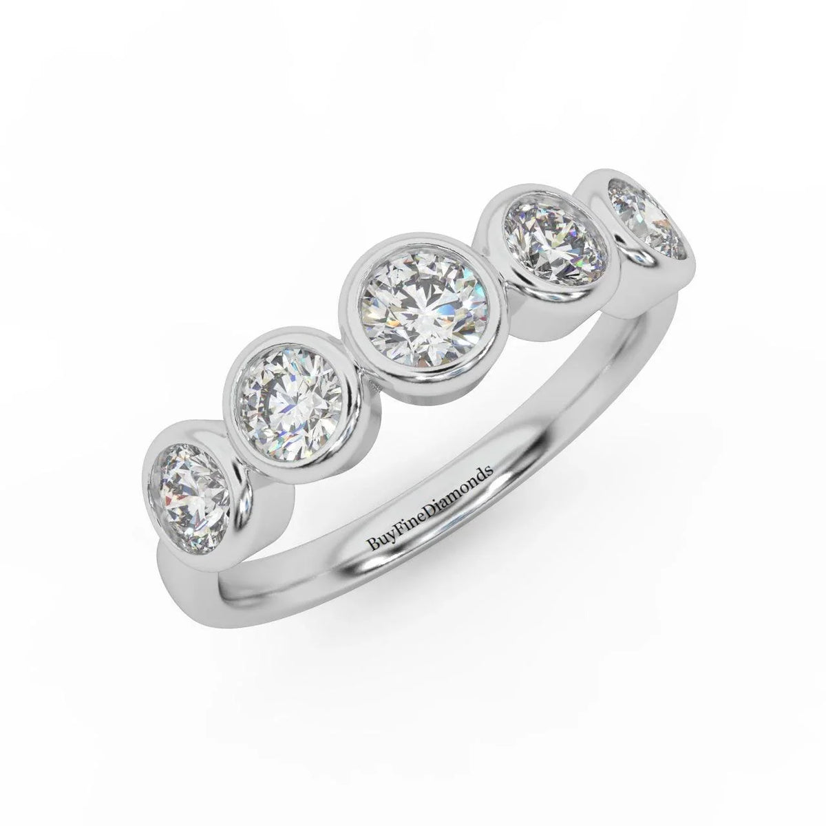 1.00 ct D/VVS Round Diamond 5 Stone Bezel Set Anniversary Ring