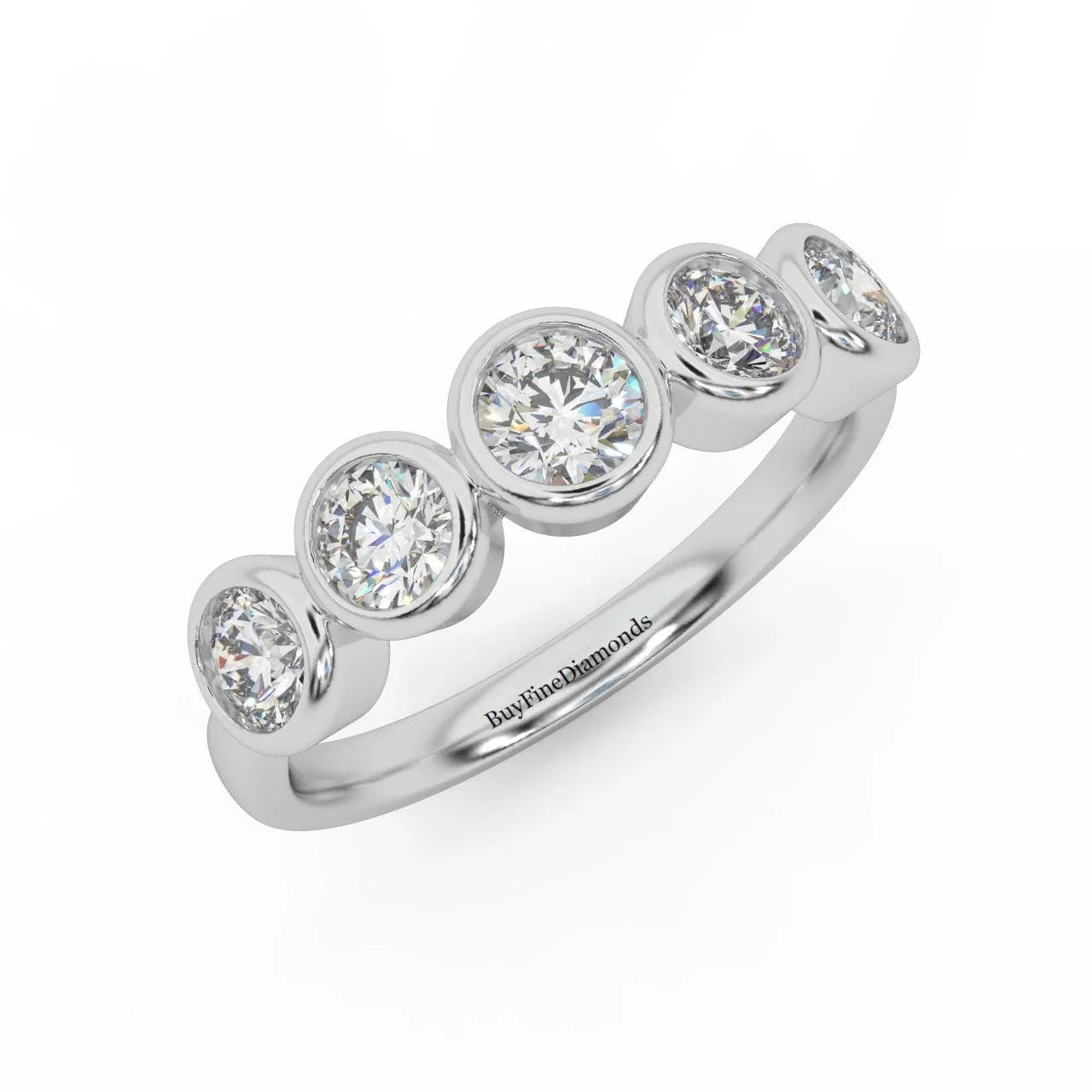 1.00 ct D/VVS Round Diamond 5 Stone Bezel Set Anniversary Ring