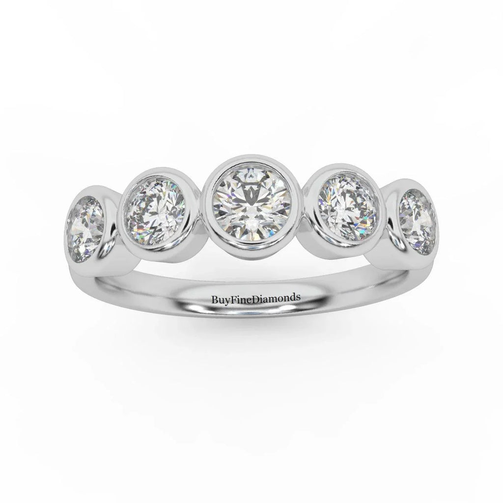 1.00 ct D/VVS Round Diamond 5 Stone Bezel Set Anniversary Ring