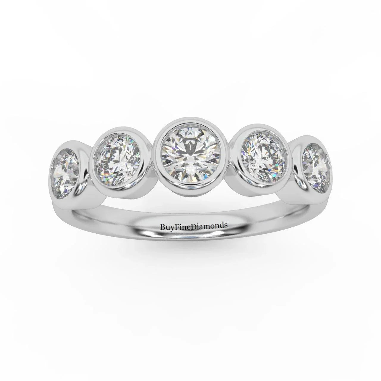 1.00 ct D/VVS Round Diamond 5 Stone Bezel Set Anniversary Ring