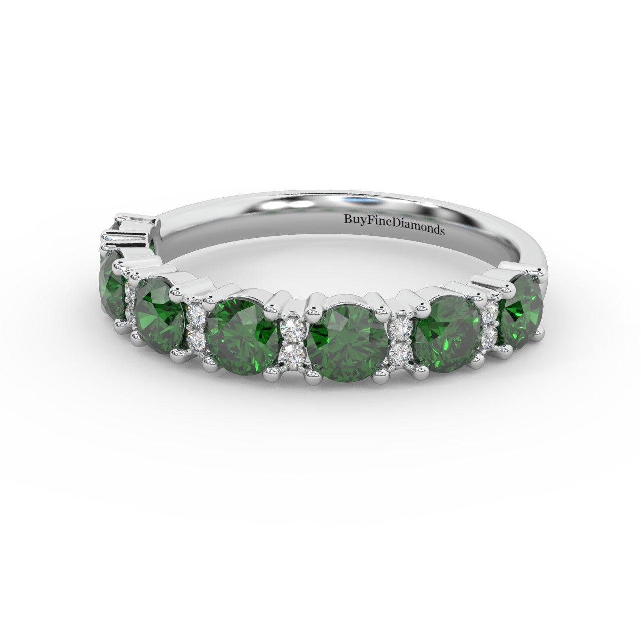 1.10Ct Green Emerald & Diamond Anniversary Ring in 950 Platinum & Gold