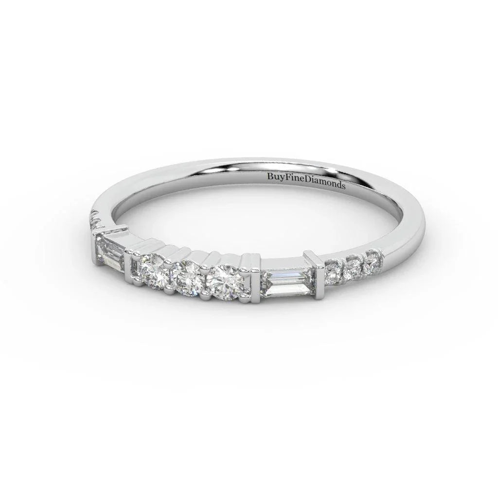 Round and Baguette Diamond Stacking Wedding Band Ring