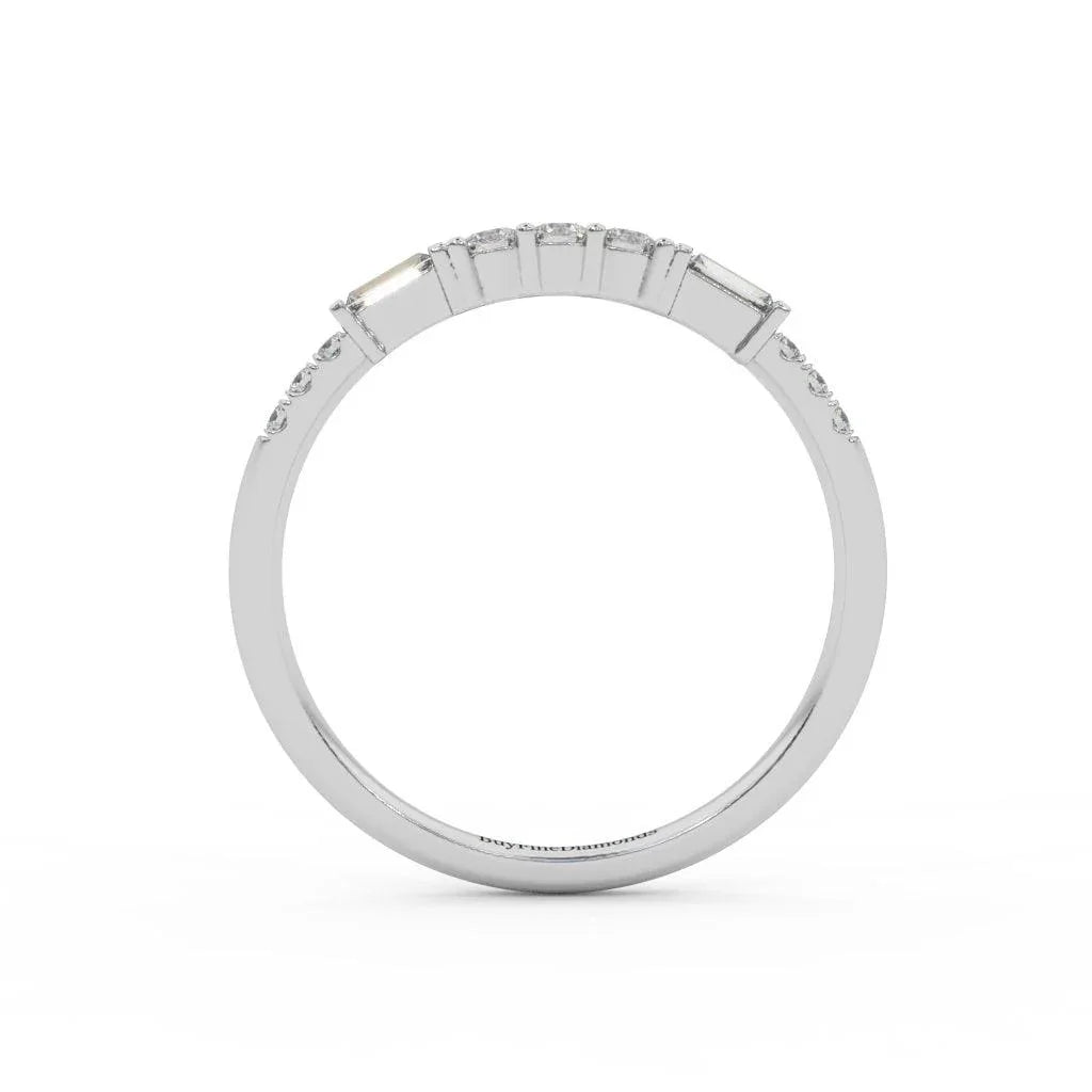 Round and Baguette Diamond Stacking Wedding Band Ring