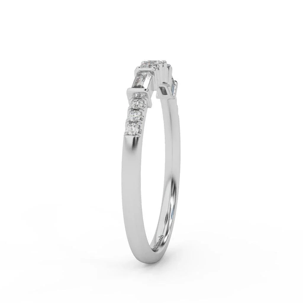 Round and Baguette Diamond Stacking Wedding Band Ring