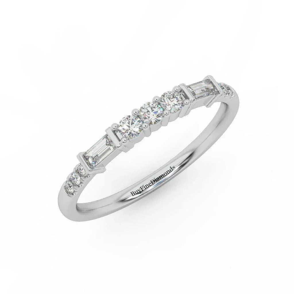 Round and Baguette Diamond Stacking Wedding Band Ring