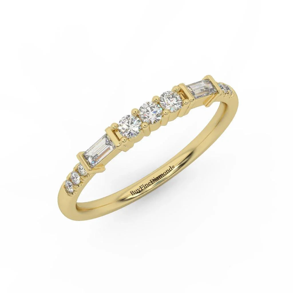 Round and Baguette Diamond Stacking Wedding Band Ring