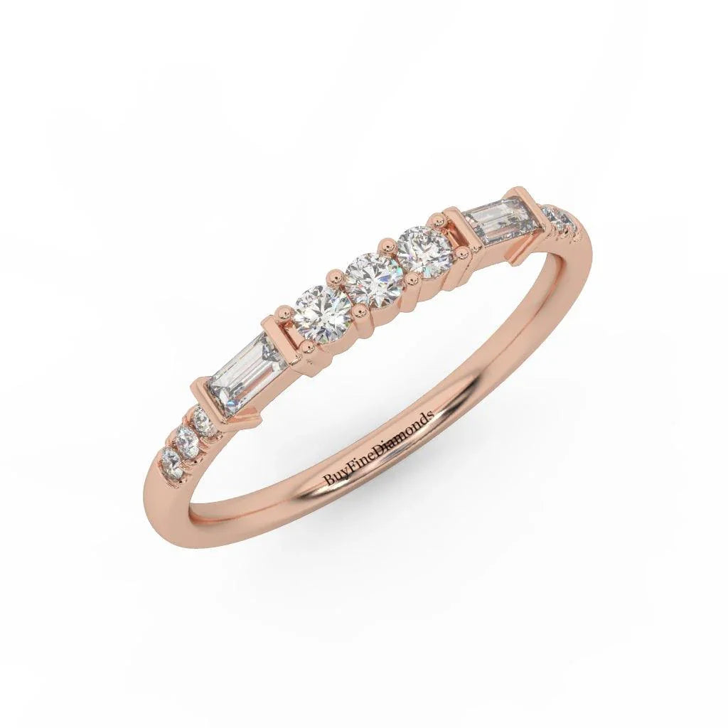 Round and Baguette Diamond Stacking Wedding Band Ring