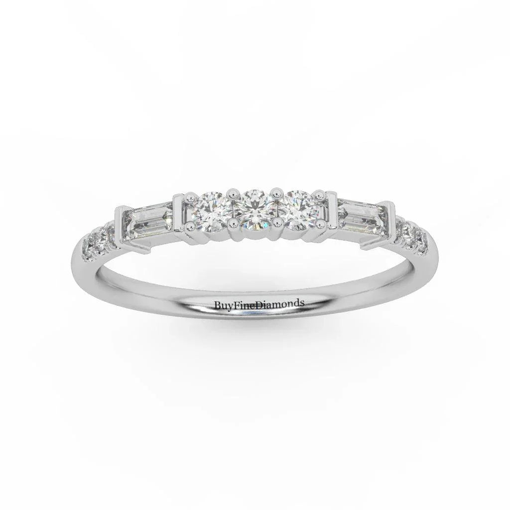 Round and Baguette Diamond Stacking Wedding Band Ring