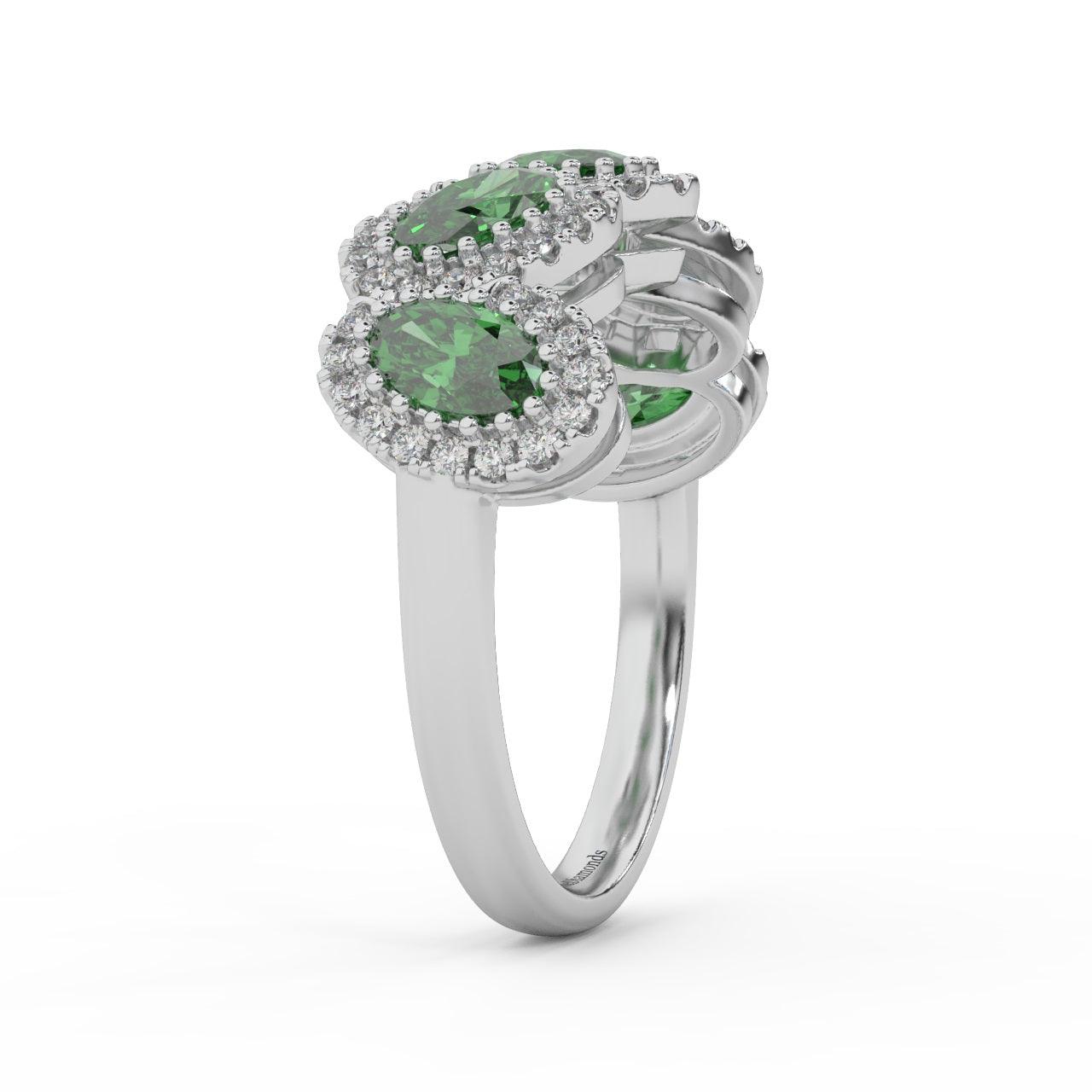 1.75 Ct Oval Shape Green Emerald and Diamond Halo Engagement Ring in 950 Platinum & Gold