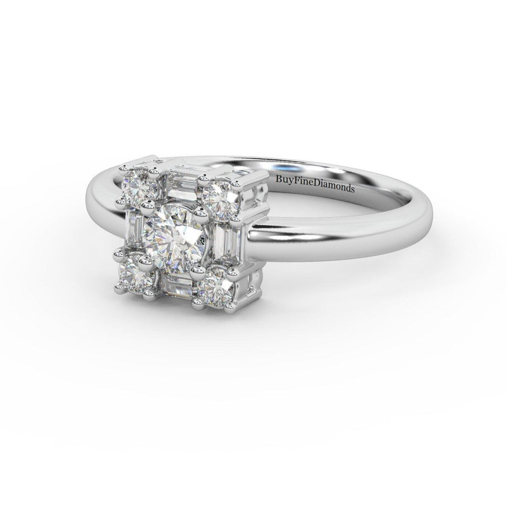 Round & Baguette Diamond Designer Women's Ring - 0.55 Carat