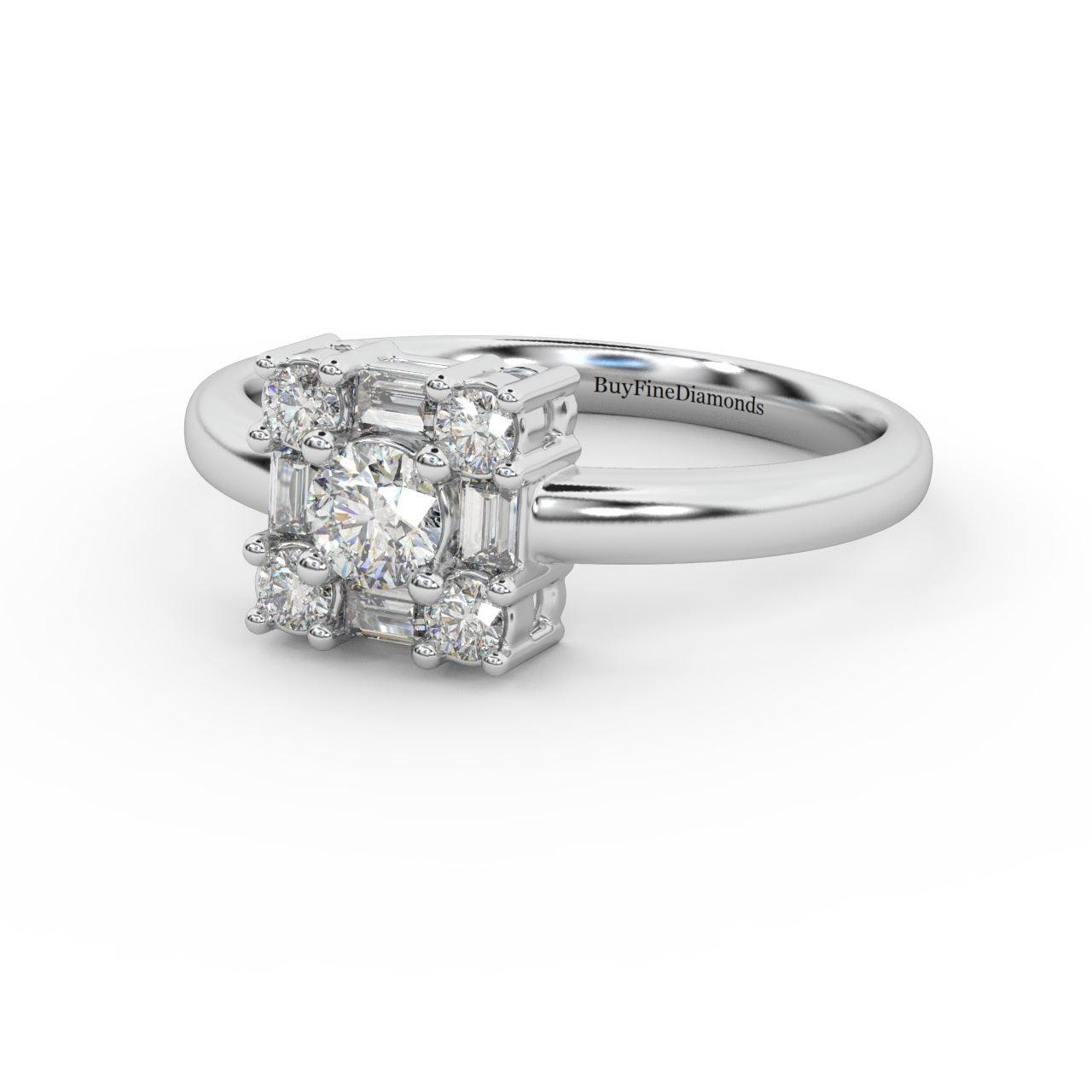 Round & Baguette Diamond Designer Women's Ring - 0.55 Carat