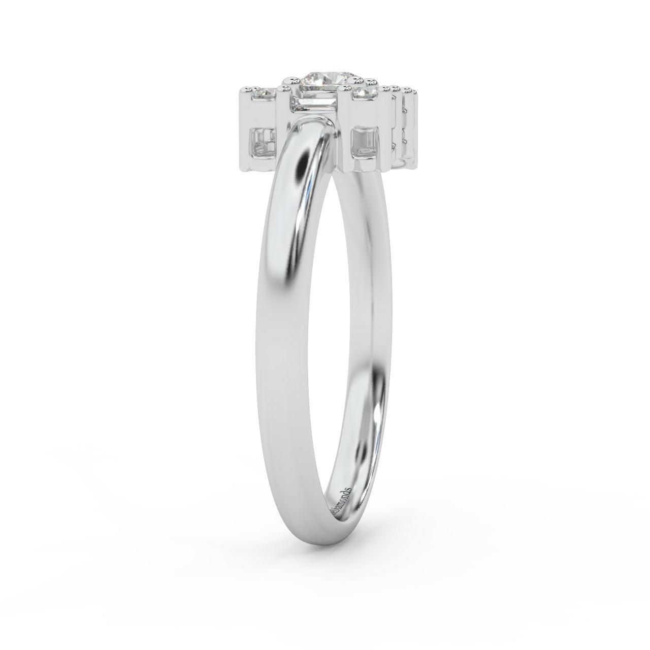 Round & Baguette Diamond Designer Women's Ring - 0.55 Carat
