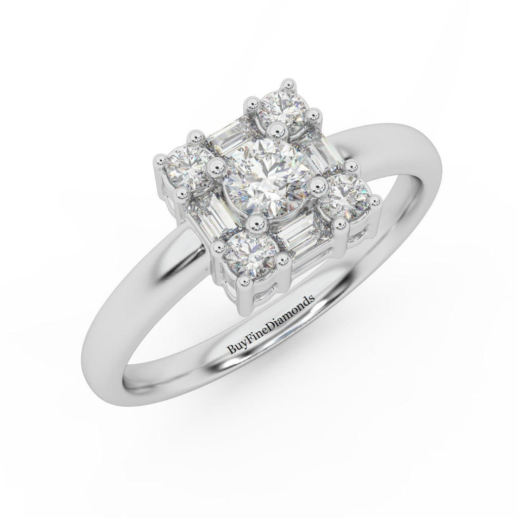 Round & Baguette Diamond Designer Women's Ring - 0.55 Carat