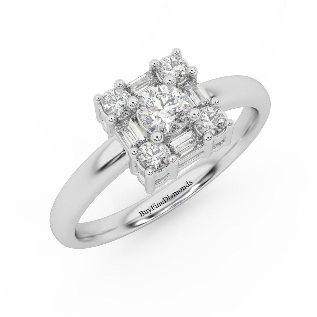 Round & Baguette Diamond Designer Women's Ring - 0.55 Carat