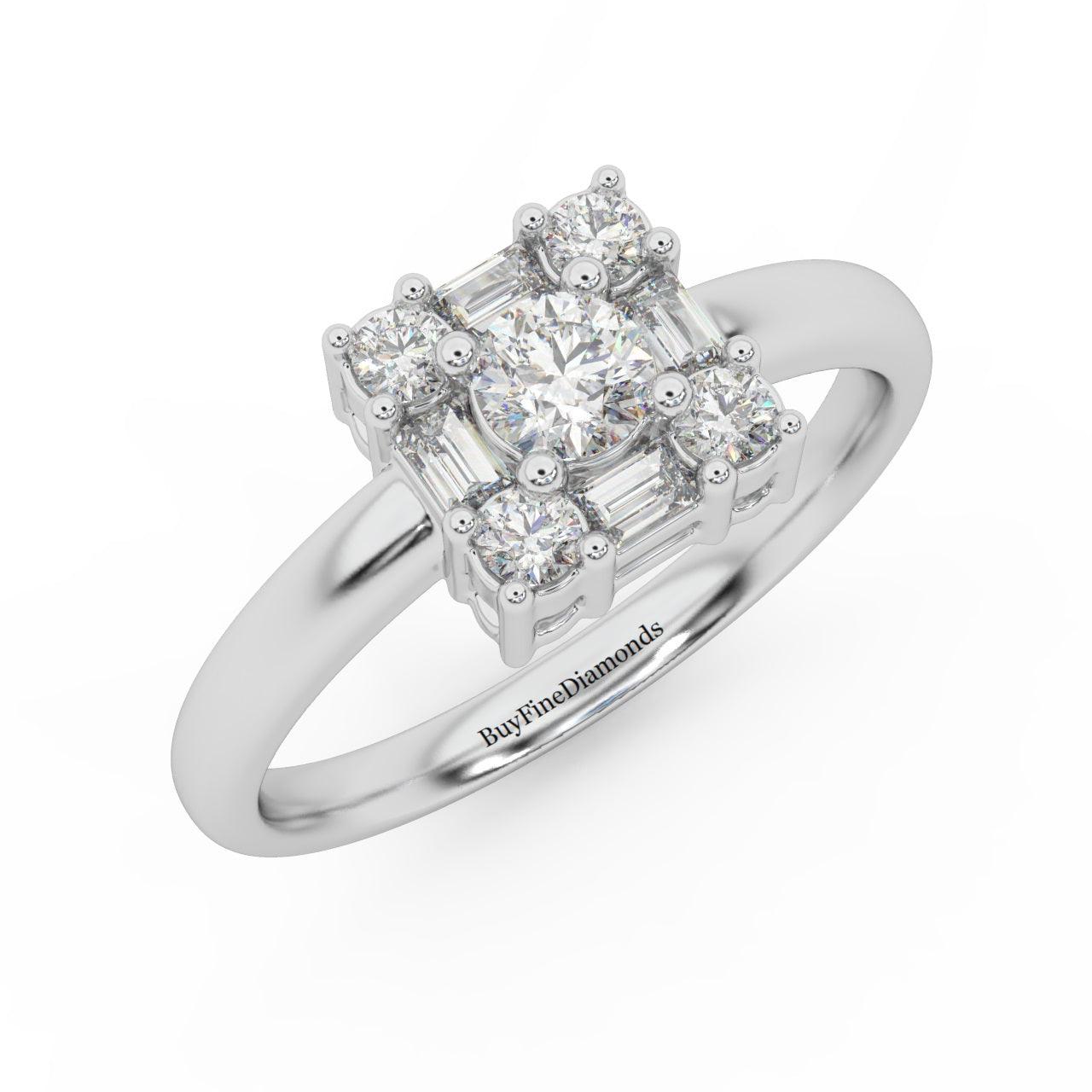 Round & Baguette Diamond Designer Women's Ring - 0.55 Carat