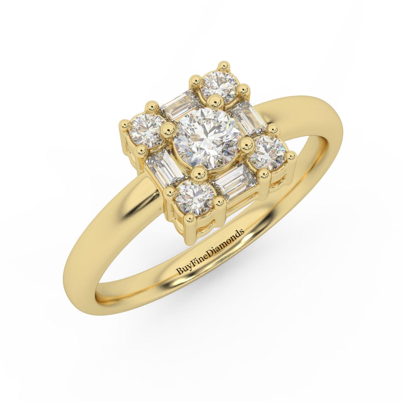 Round & Baguette Diamond Designer Women's Ring - 0.55 Carat