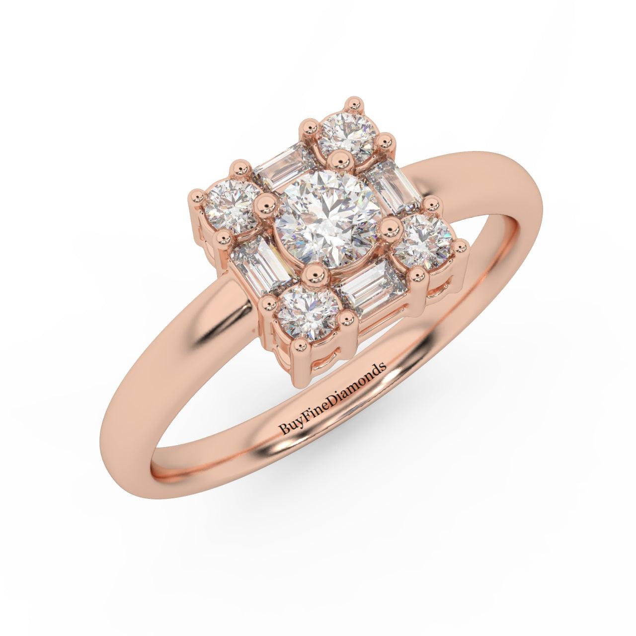 Round & Baguette Diamond Designer Women's Ring - 0.55 Carat