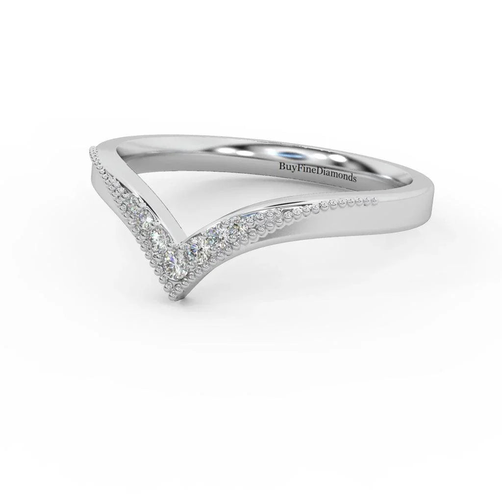 Petite Lab Diamond Chevron Milgrain Stacking Wedding Band Ring