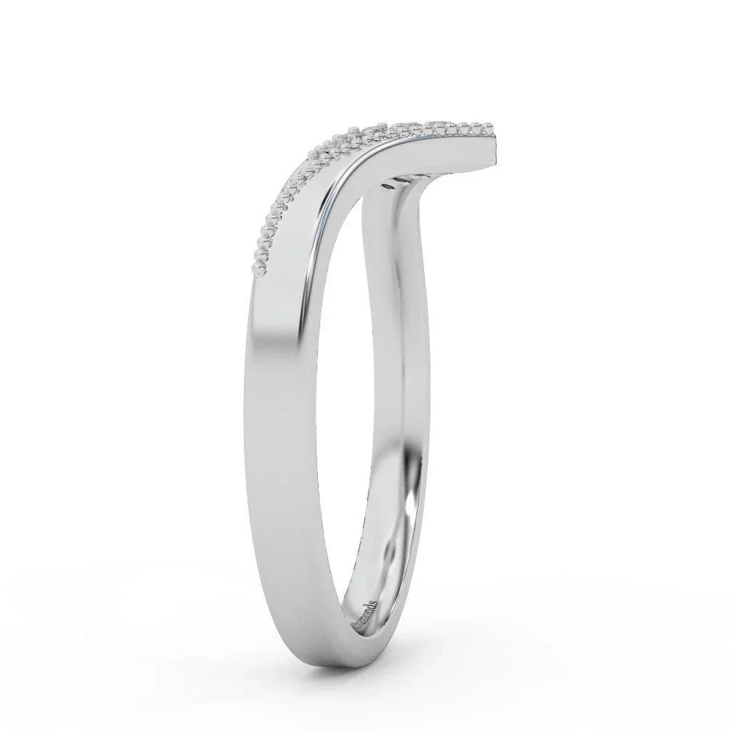 Petite Lab Diamond Chevron Milgrain Stacking Wedding Band Ring