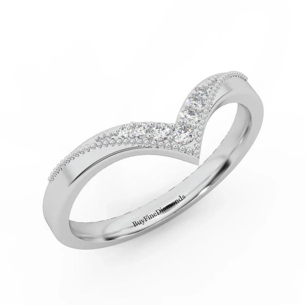 Petite Lab Diamond Chevron Milgrain Stacking Wedding Band Ring