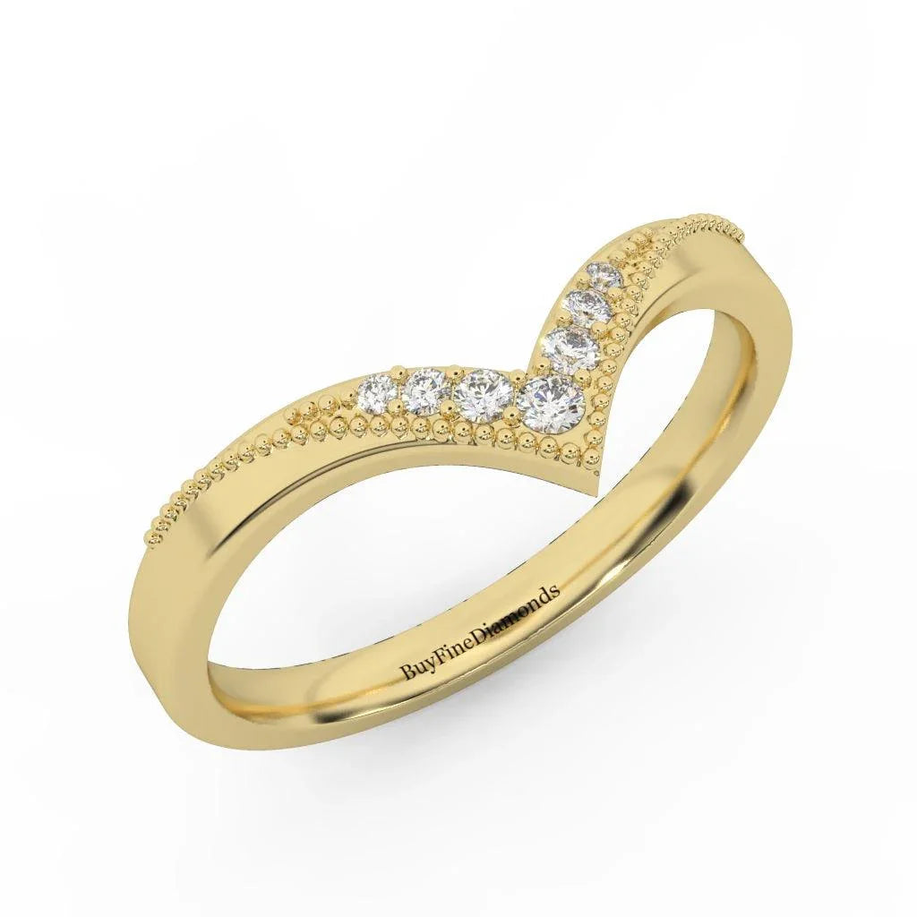 Petite Lab Diamond Chevron Milgrain Stacking Wedding Band Ring