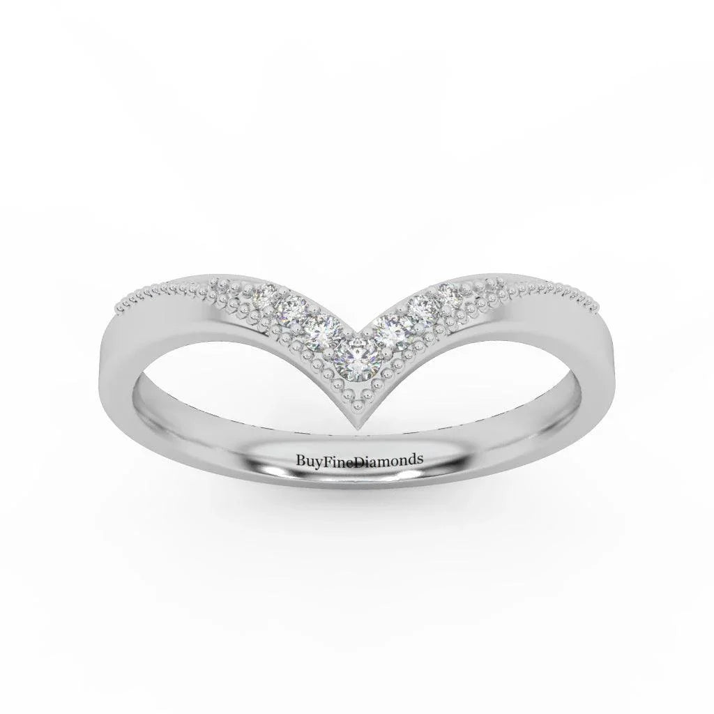 Petite Lab Diamond Chevron Milgrain Stacking Wedding Band Ring