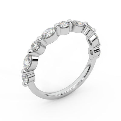 D/VS 0.50 Carat Marquise and Round Brilliant Lab Diamond Half Eternity Ring