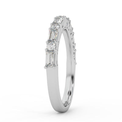 Round & Baguette Diamond Half Eternity Ring Women Wedding Ring - 0.85 Carat