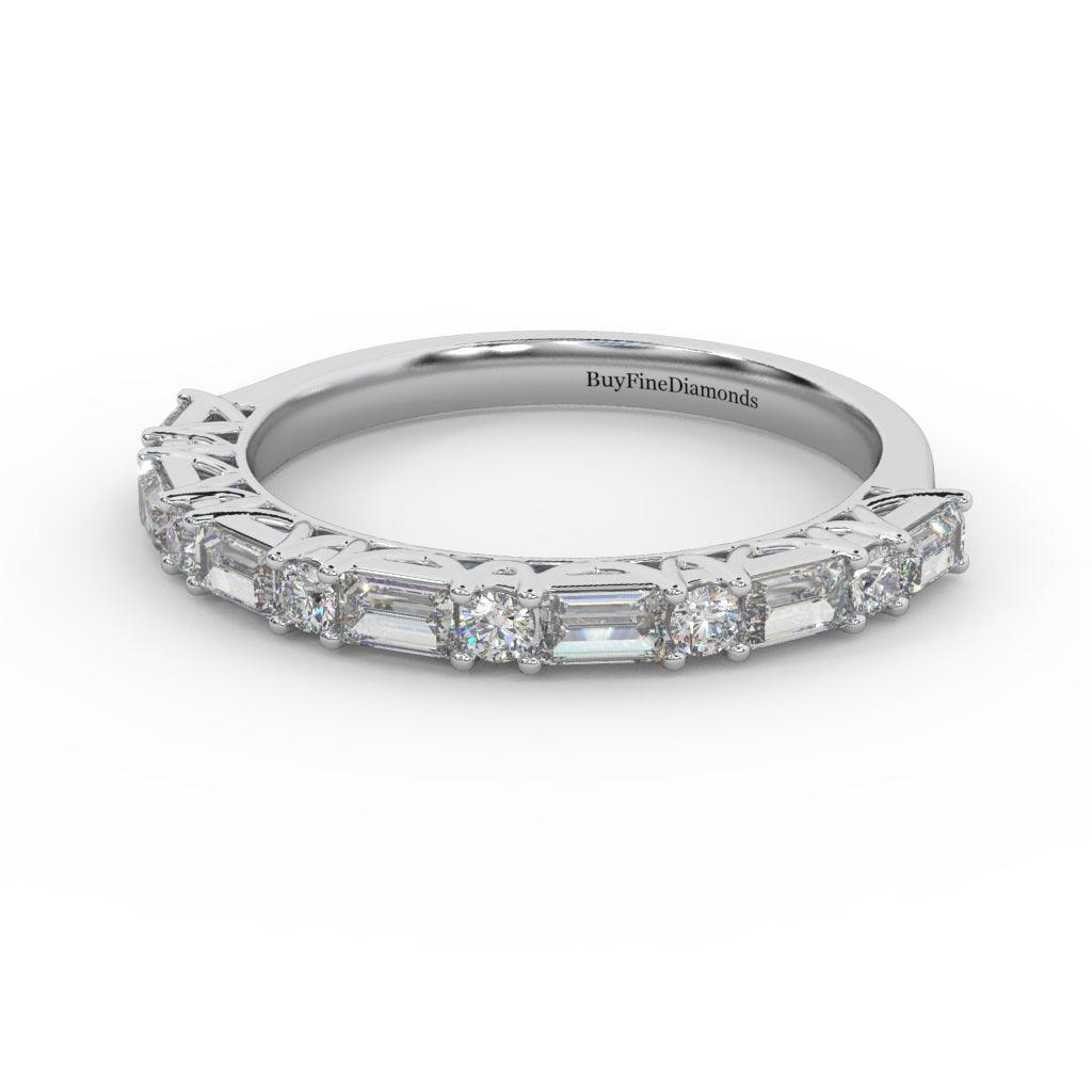 Round & Baguette Diamond Half Eternity Ring Women Wedding Ring - 0.85 Carat