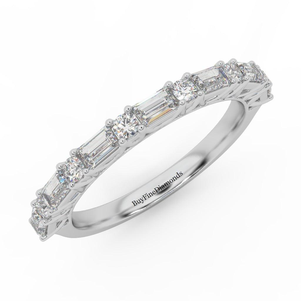 Round & Baguette Diamond Half Eternity Ring Women Wedding Ring - 0.85 Carat