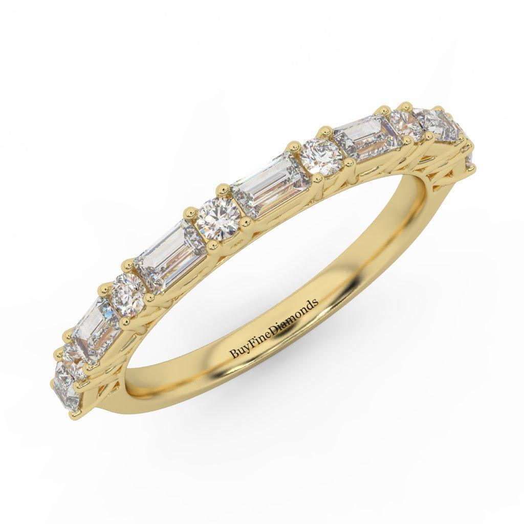 Round & Baguette Diamond Half Eternity Ring Women Wedding Ring - 0.85 Carat