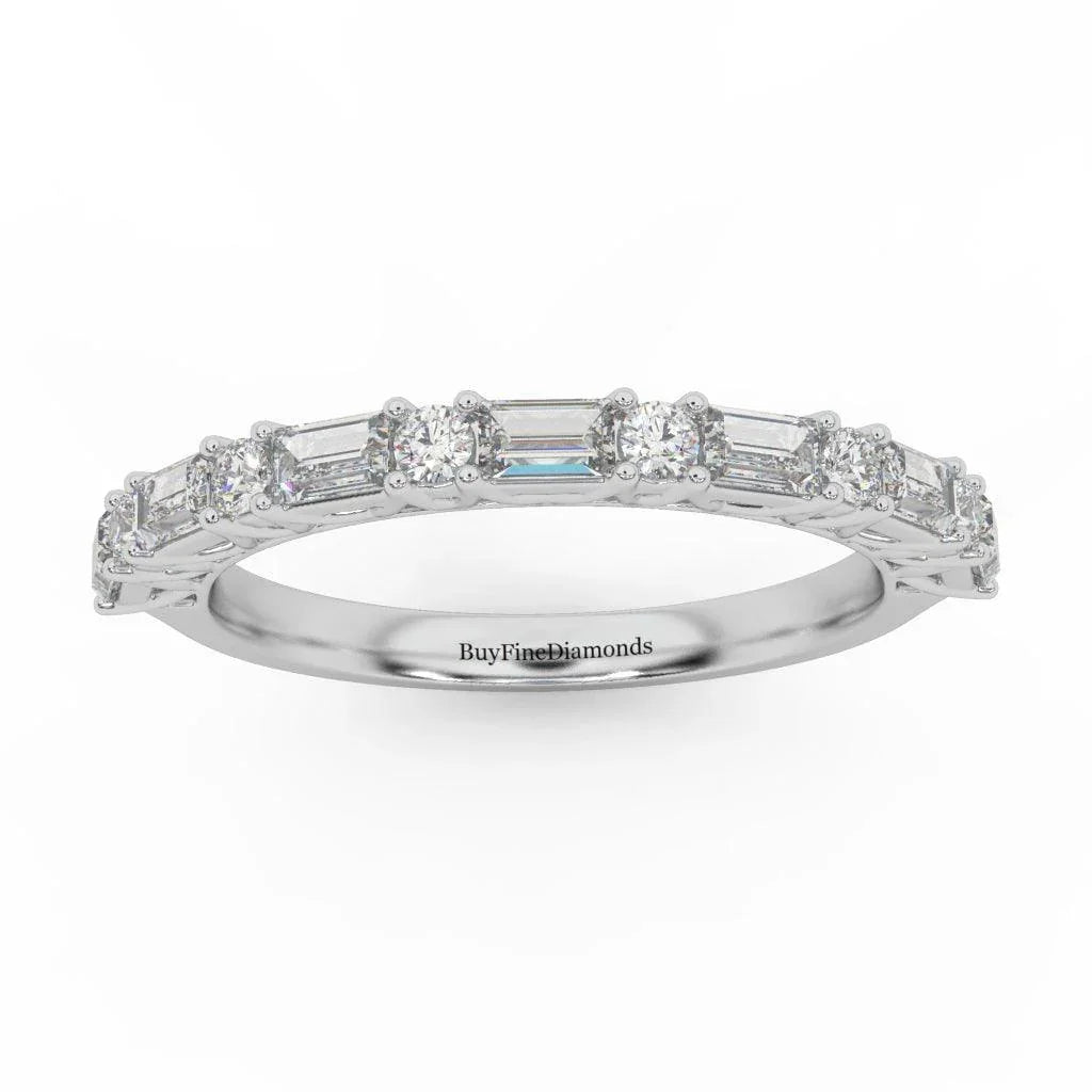 Round & Baguette Diamond Half Eternity Ring Women Wedding Ring - 0.85 Carat