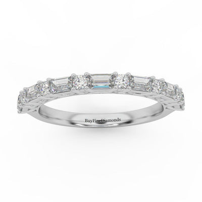 Round & Baguette Diamond Half Eternity Ring Women Wedding Ring - 0.85 Carat