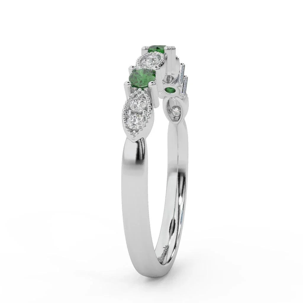 Natural Emerald Round & Diamond Women's Wedding Band - 0.33 Carat