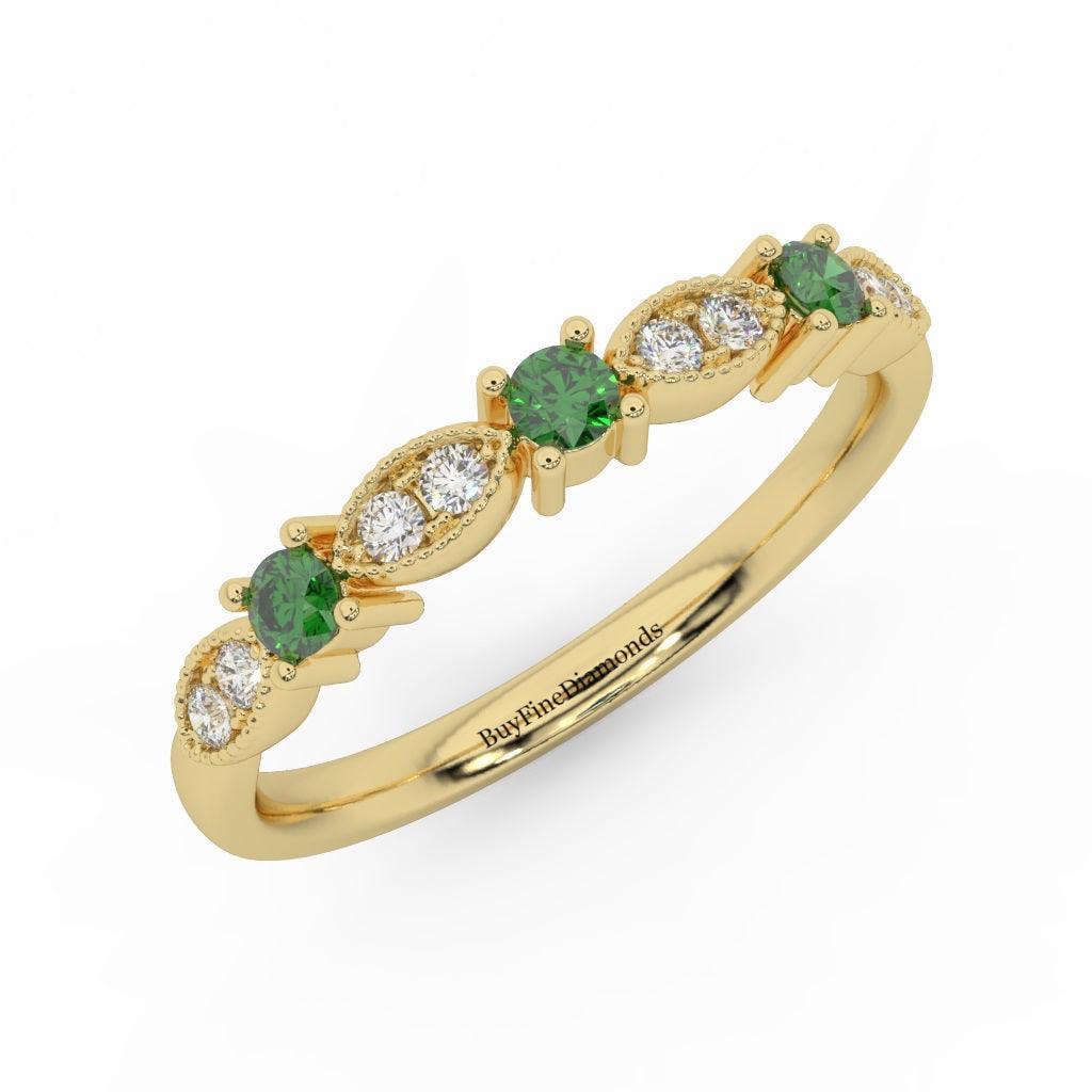 Natural Emerald Round & Diamond Women's Wedding Band - 0.33 Carat