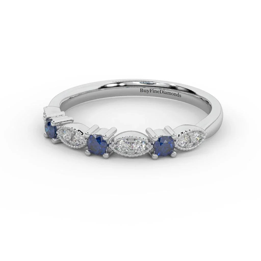 Natural Sapphire & Diamond Wedding Band